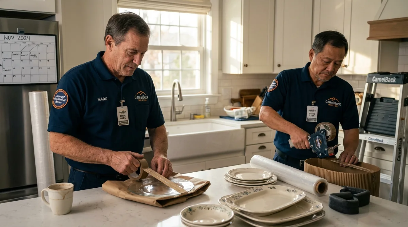 Professional crew packing kitchen dishware in Freeport, FL
